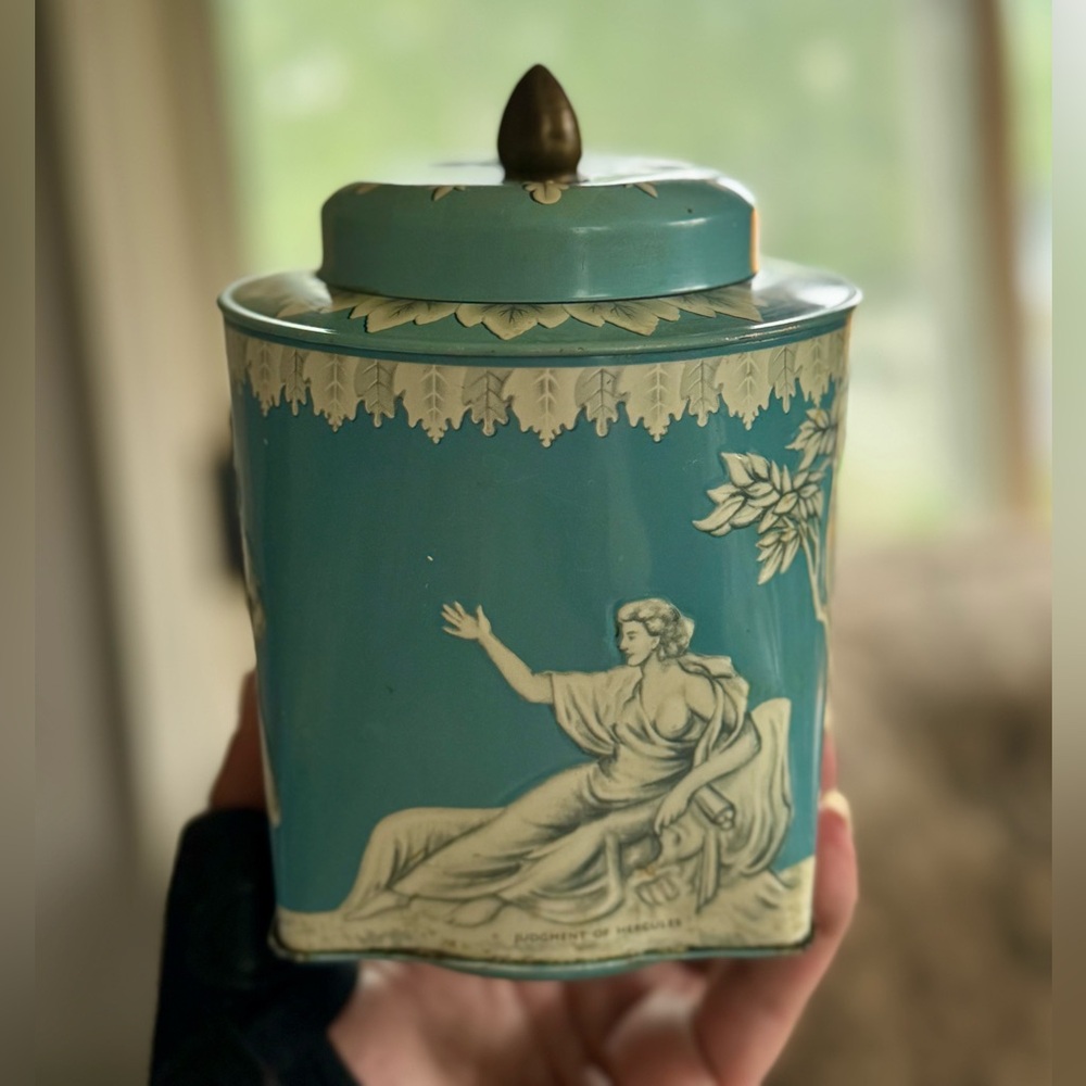 Elegant Vintage Blue and Cream Cookie Tin